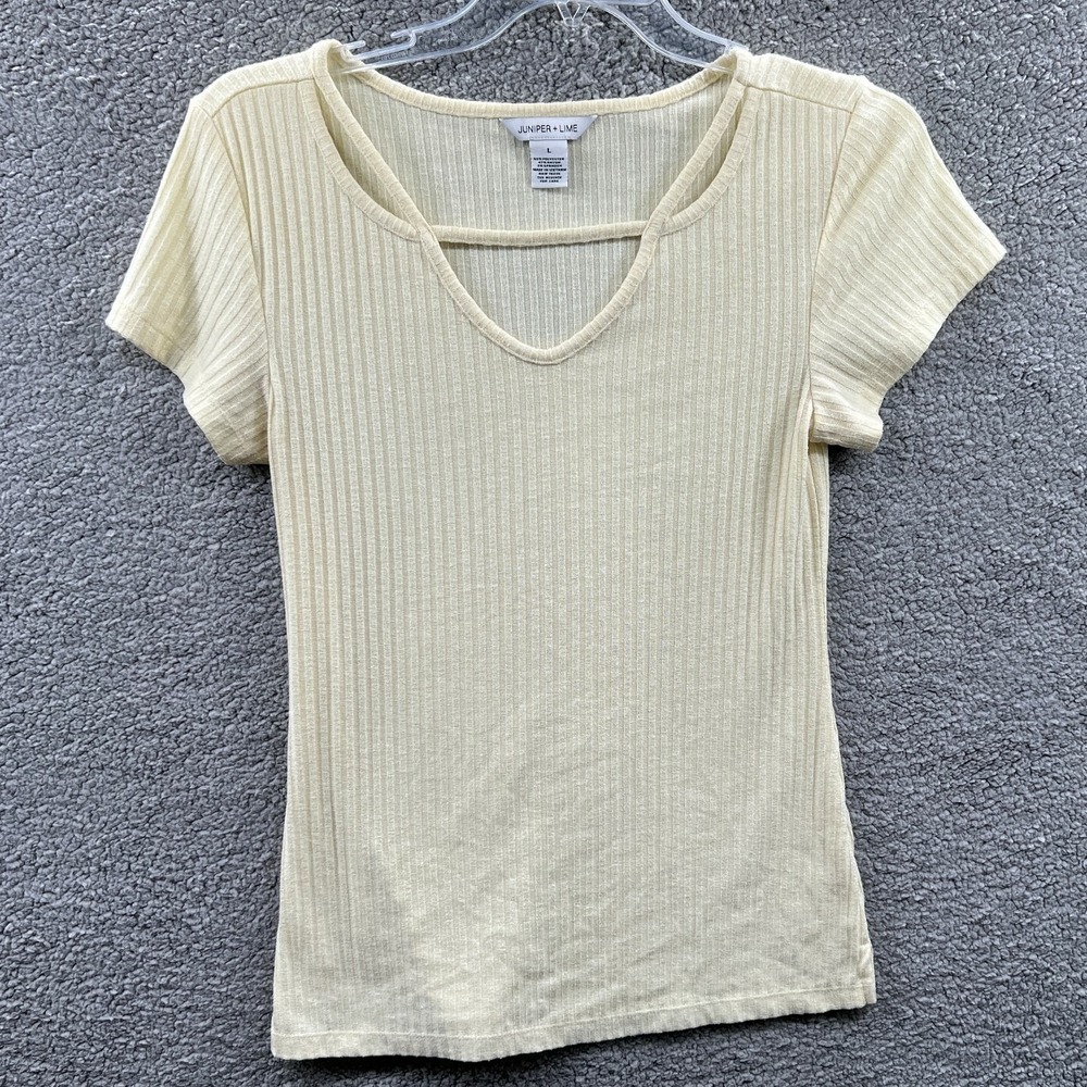 Y2K Womens Ribbed Knit Top L ‎ Butter Yellow Elevated Basic Soft Girl Casual